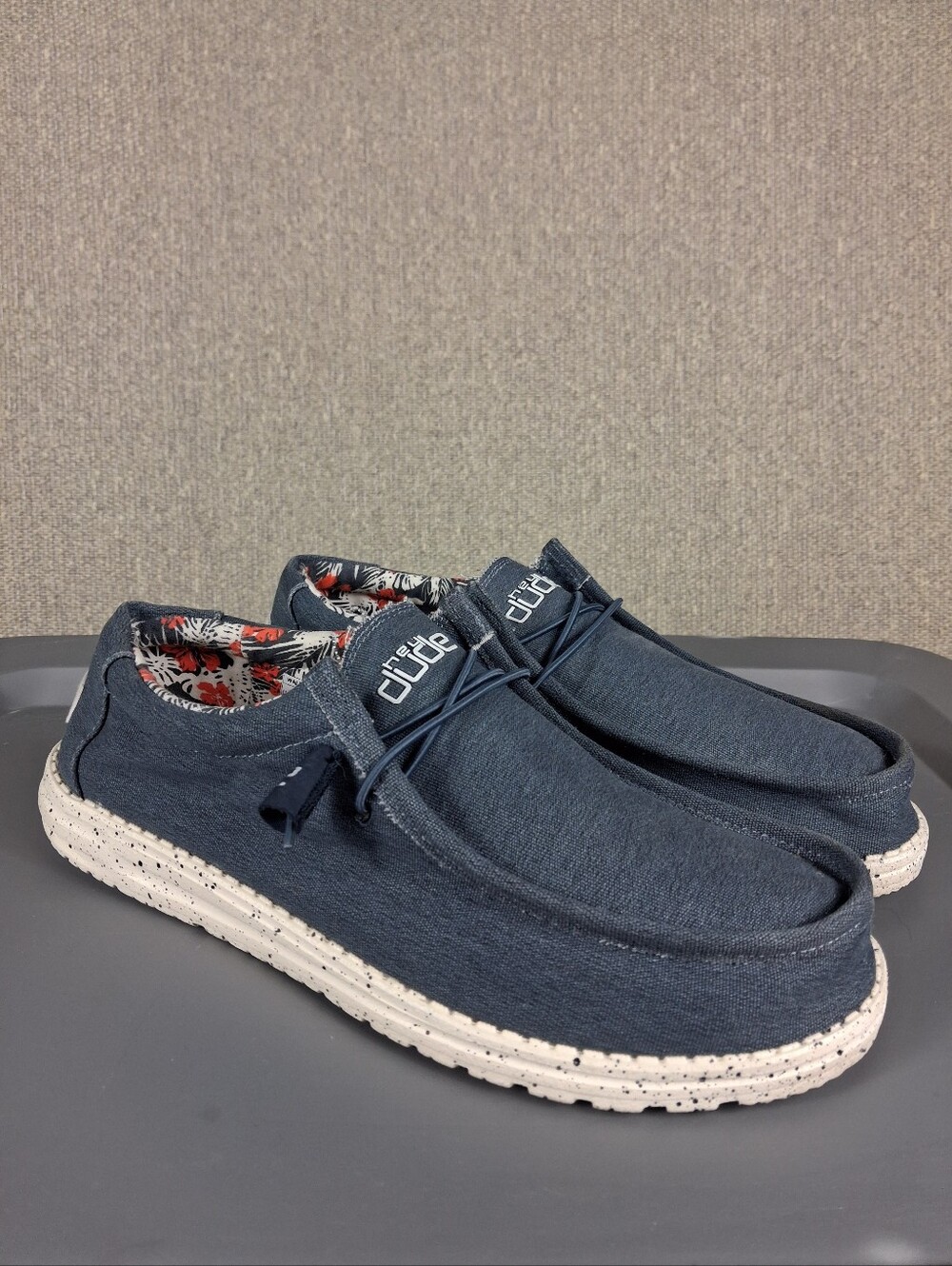 Hey Dude Wally Stretch Shoes Mens 12 Blue Canvas Slip-On Loafers Coastal Casual